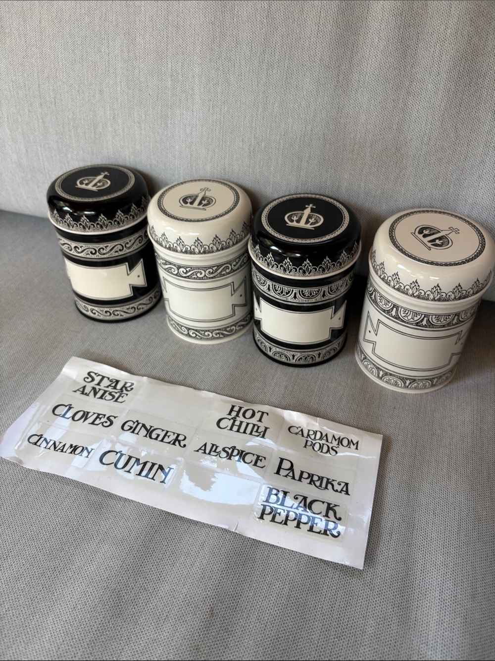 Classic Black & Cream Emma Bridgewater Tin Spice Canister Set